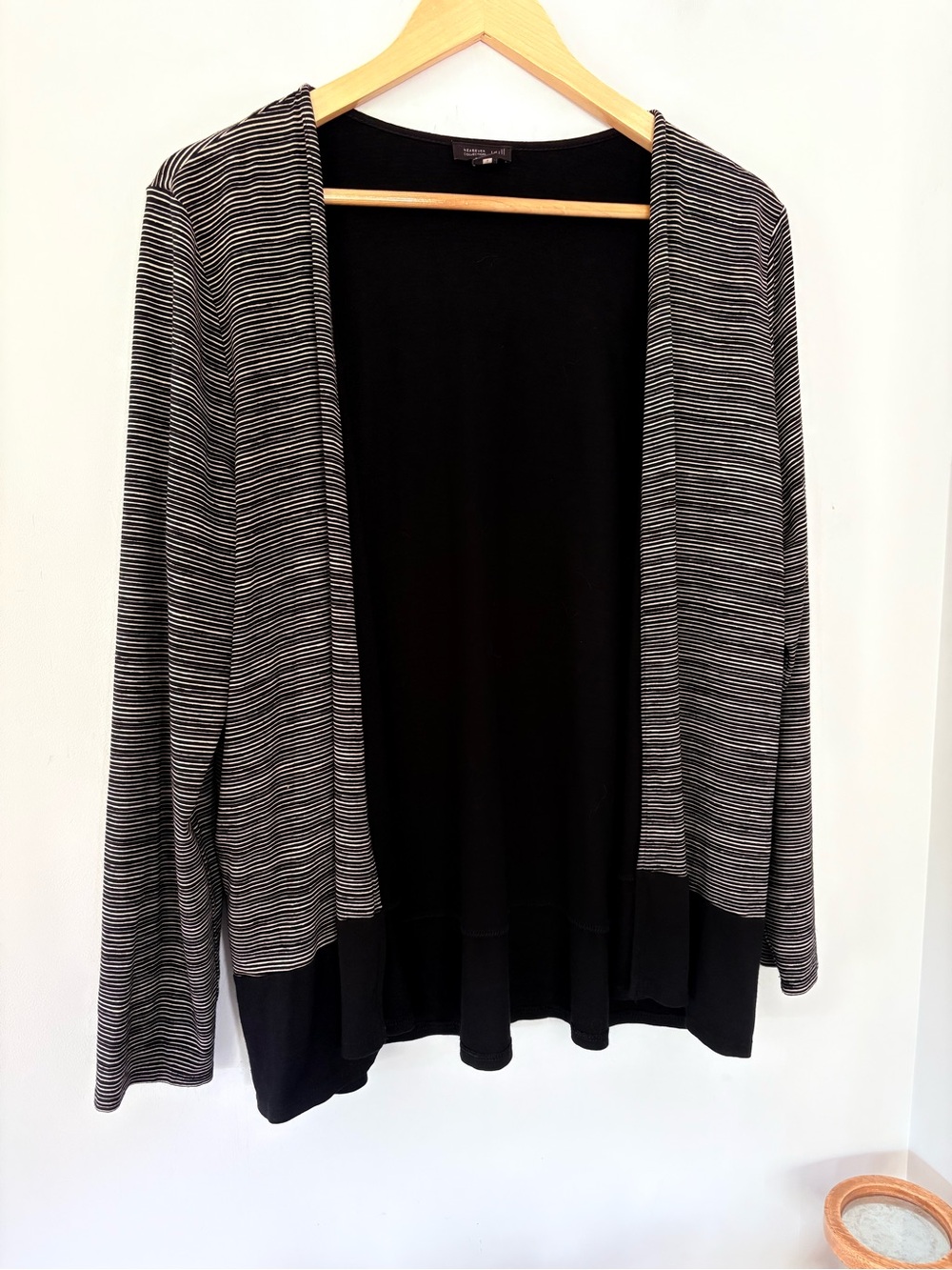 J. JILL Wearever Collection Black Stripe Open Front Cardigan Sz L Career Office